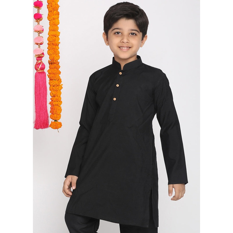 Black Silk Kurta - JD986588188
