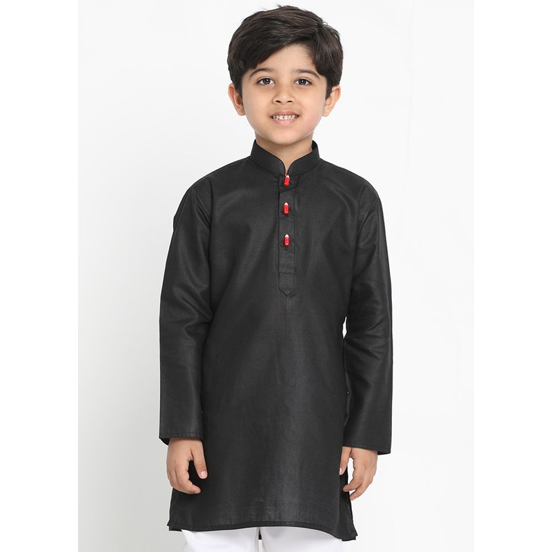 Black Silk Kurta - JD986588189