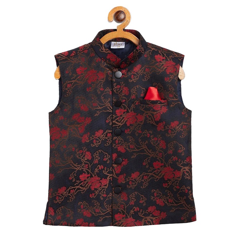 Black Silk Nehru Jacket - JD986588187