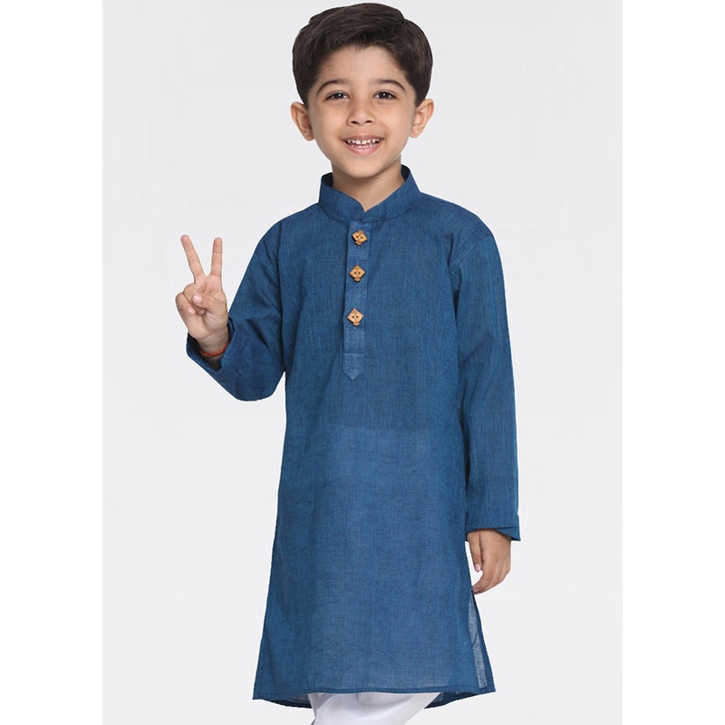 Blue Cotton Kurta - JD986588185