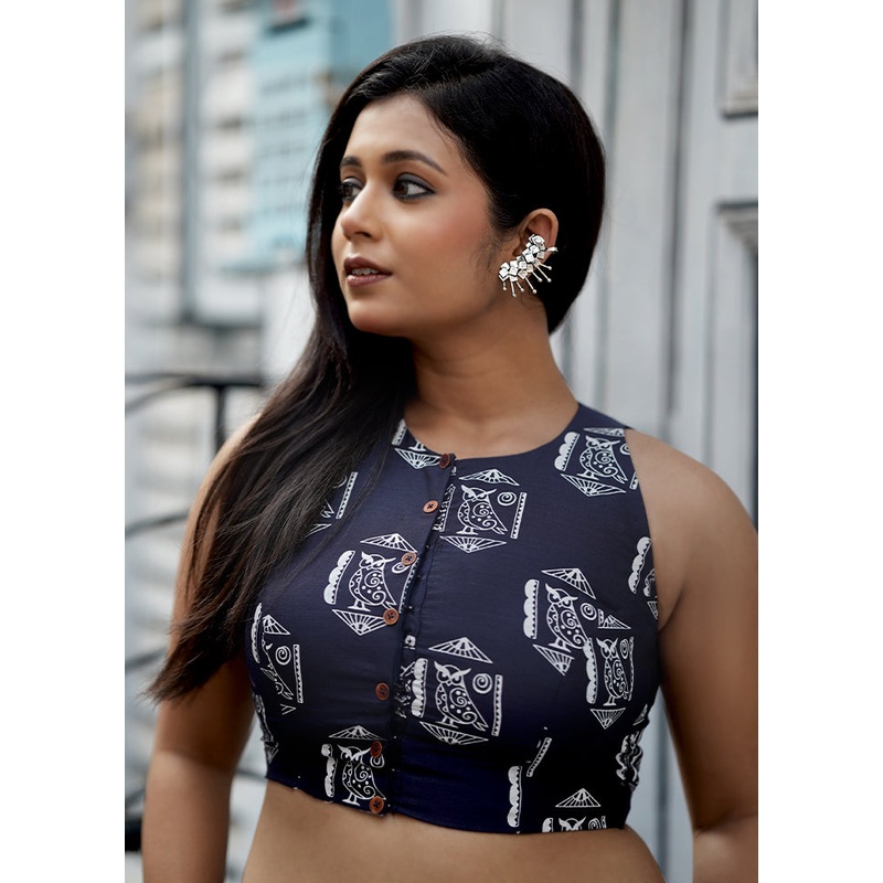 Blue Cotton Silk Designer Blouse - JD986588219