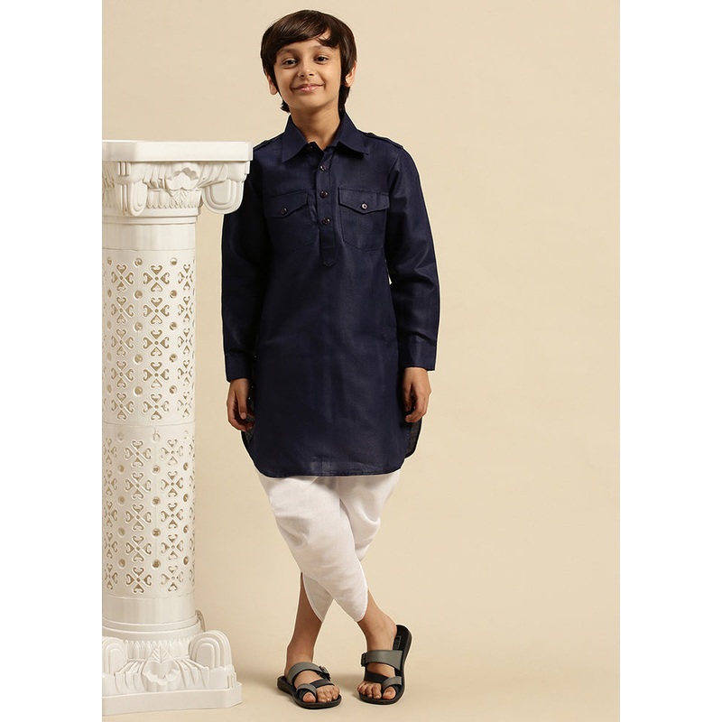 Blue Cotton Solid Kurta - JD986588183