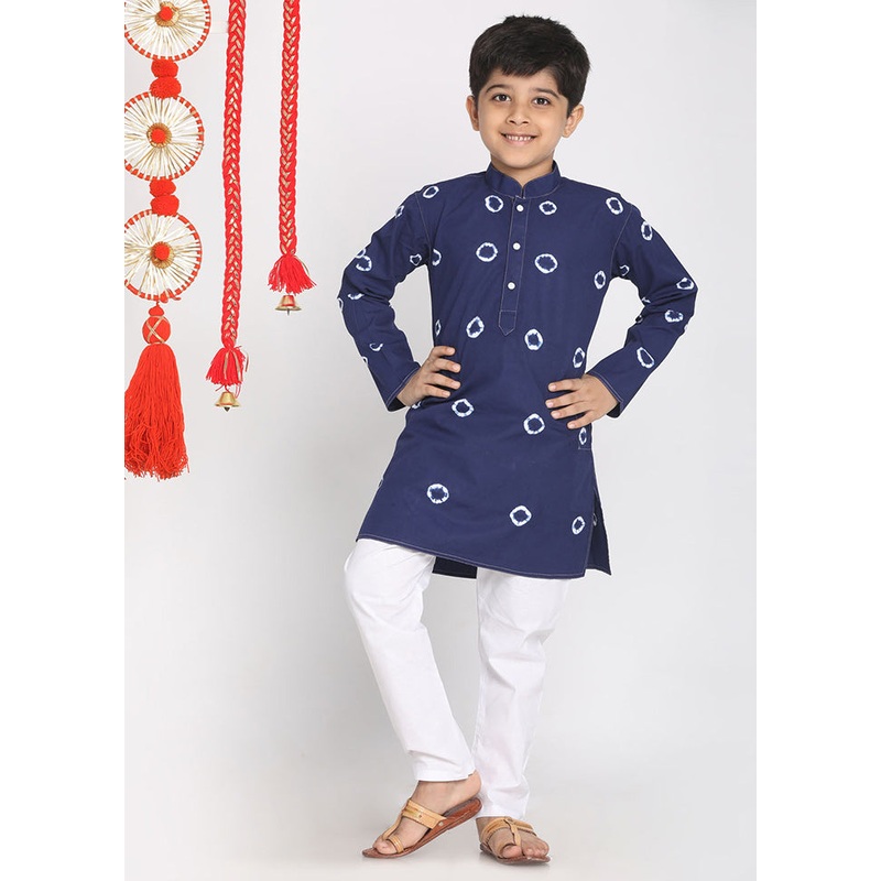 Blue Festive Cotton Kurta Pajama Set - JD986588180