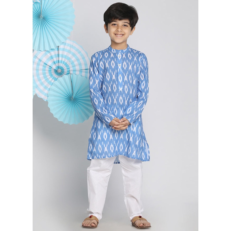 Blue Festive Cotton Kurta Pajama Set - JD986588182
