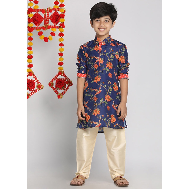 Blue Festive Silk Kurta Pajama Set - JD986588169