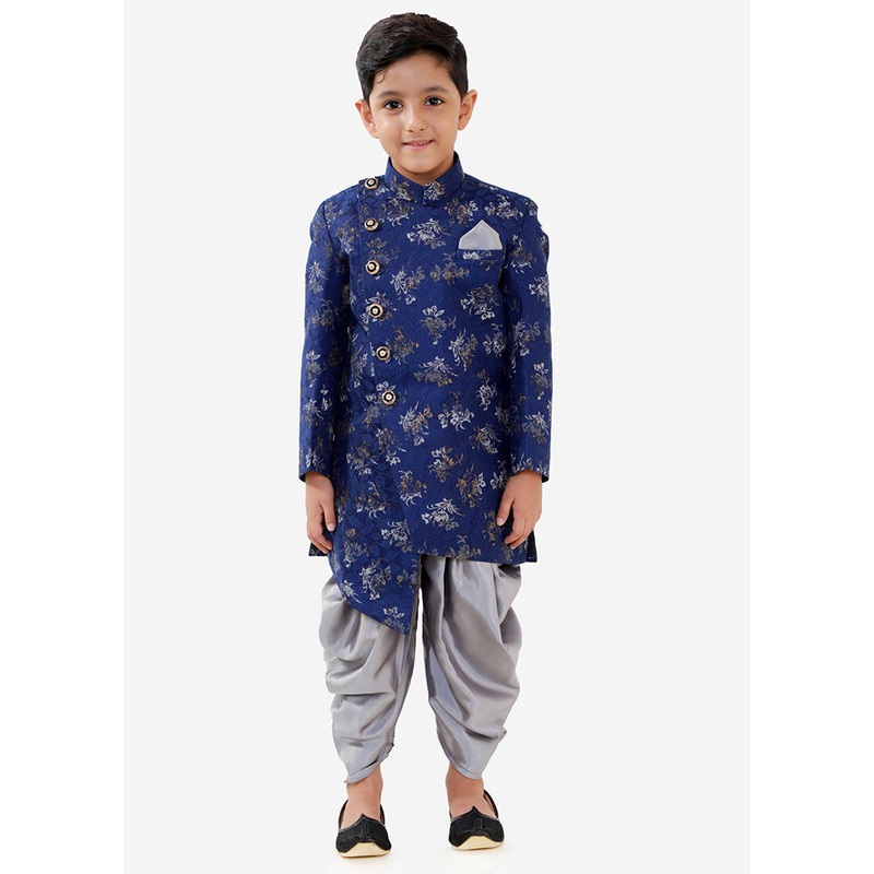 Blue Festive Silk Kurta Pajama Set - JD986588170