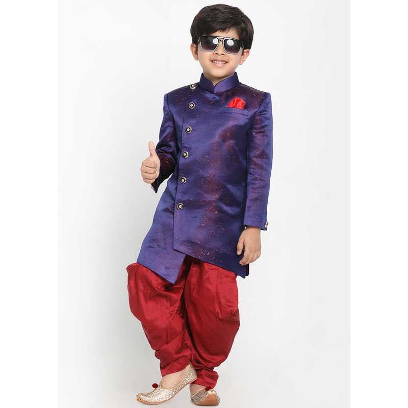 Blue Festive Silk Kurta Pajama Set - JD986588171