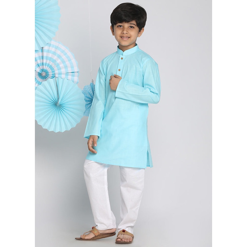 Blue Festive Silk Kurta Pajama Set - JD986588172