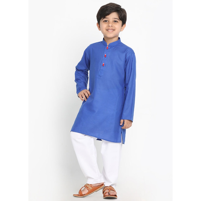 Blue Festive Silk Kurta Pajama Set - JD986588173