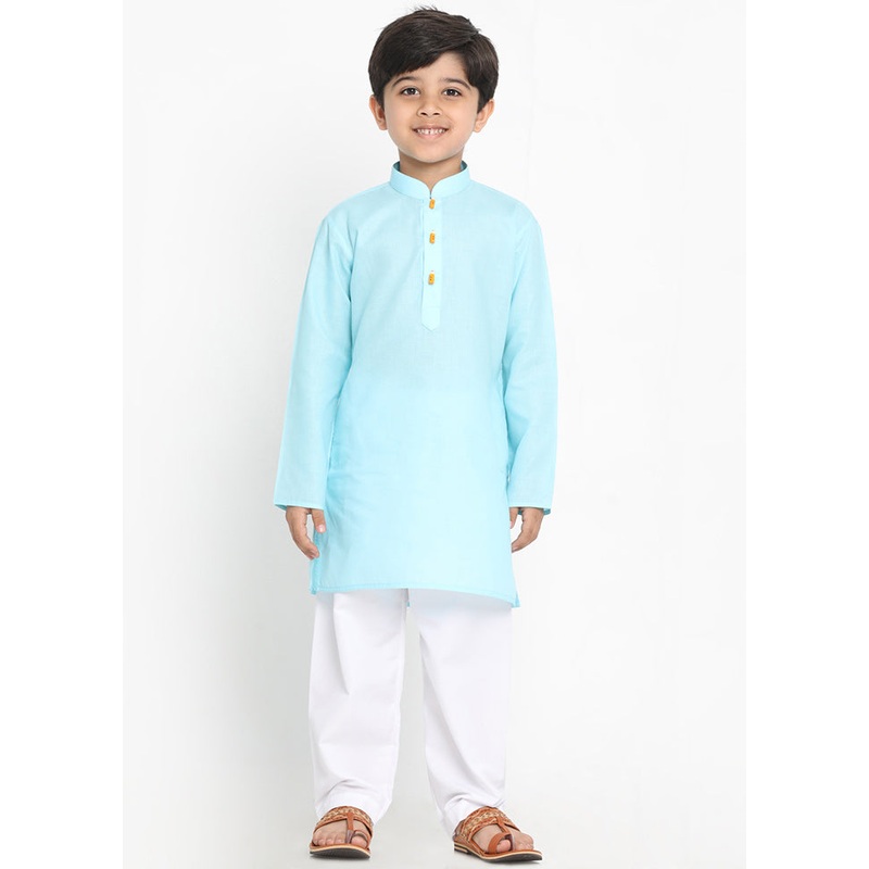 Blue Festive Silk Kurta Pajama Set - JD986588174