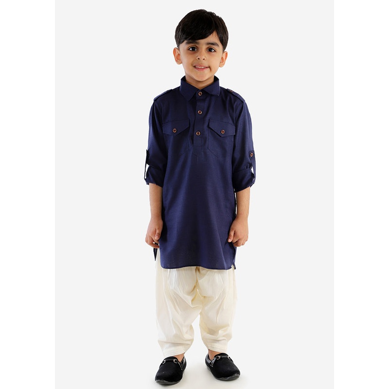 Blue Festive Silk Kurta Pajama Set - JD986588175