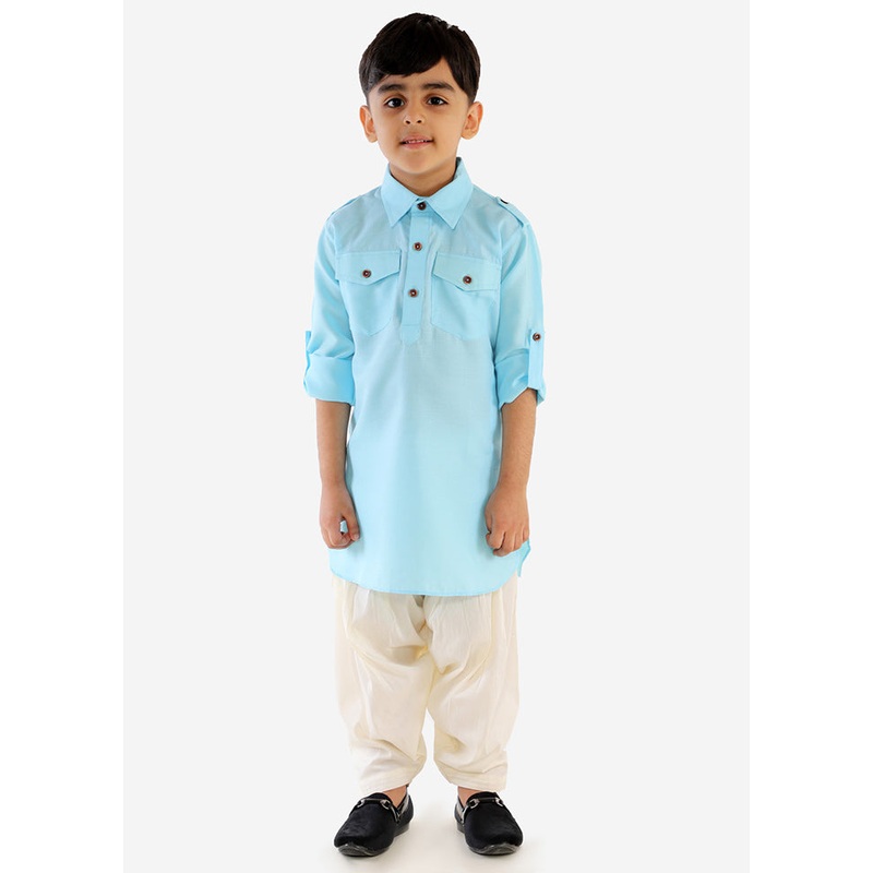 Blue Festive Silk Kurta Pajama Set - JD986588176