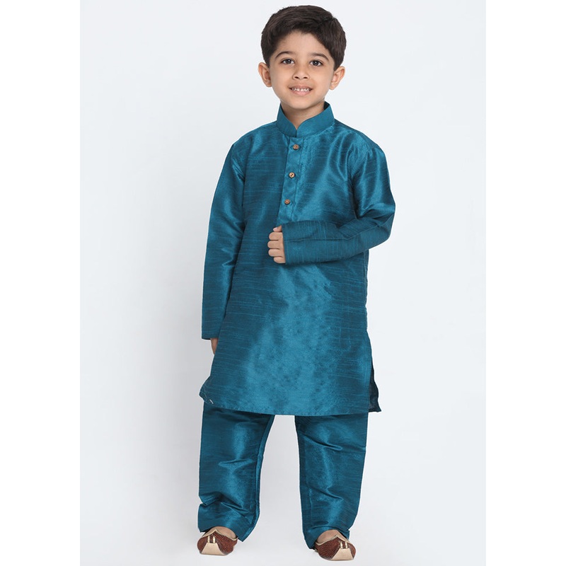 Blue Festive Silk Kurta Pajama Set - JD986588177