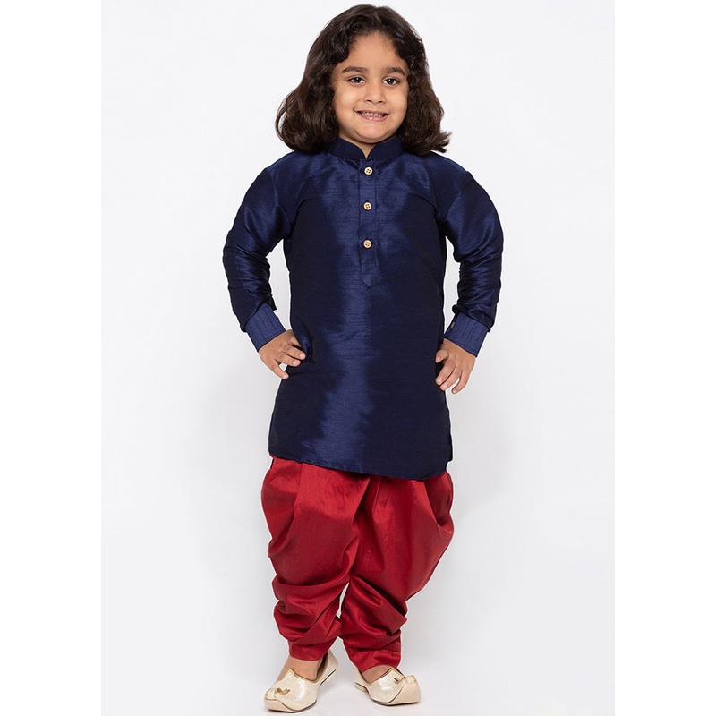 Blue Festive Silk Kurta Pajama Set - JD986588178