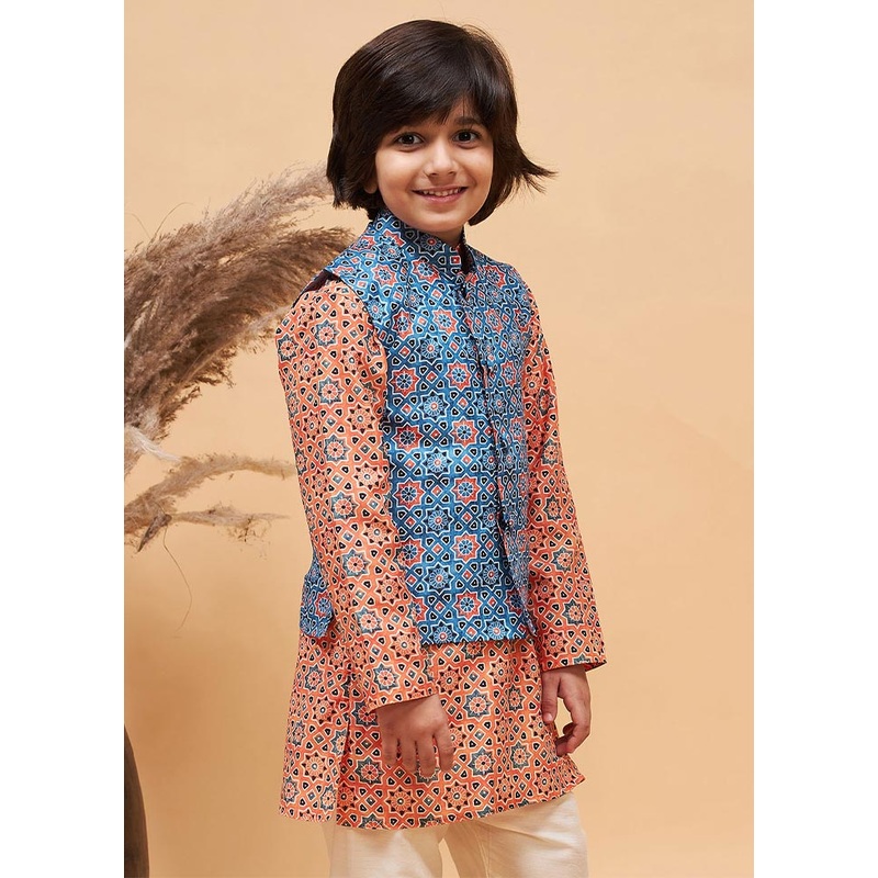 Blue Silk Nehru Jacket - JD986588161