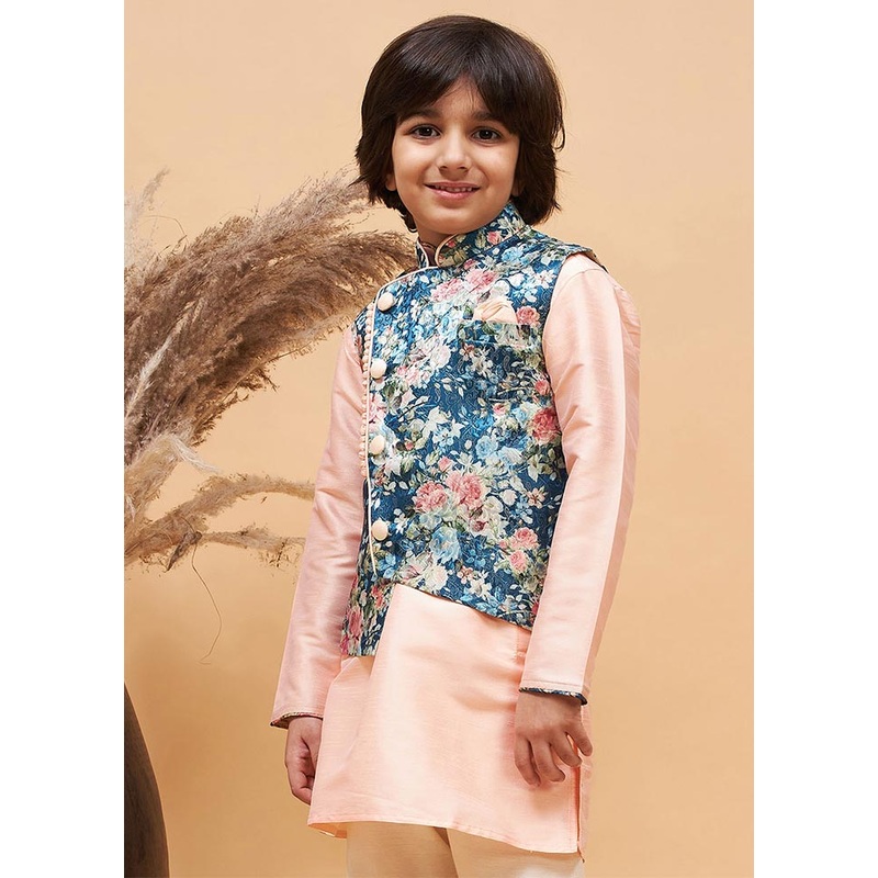 Blue Silk Nehru Jacket - JD986588162