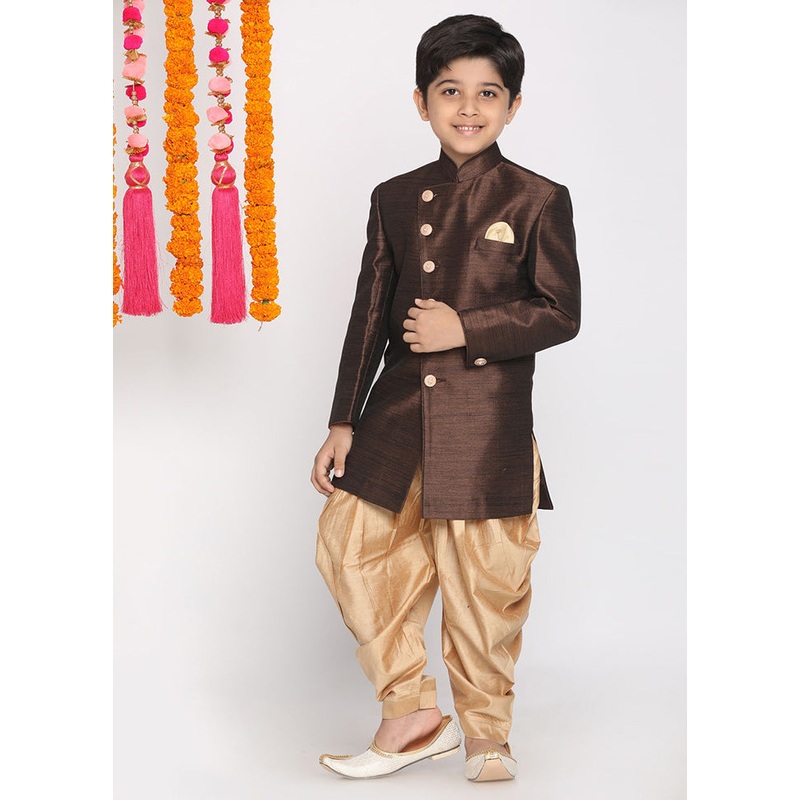 Brown Festive Cotton Kurta Pajama Set - JD986588157