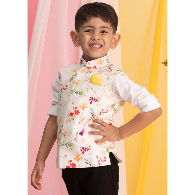 Cream Silk Nehru Jacket - JD986588138
