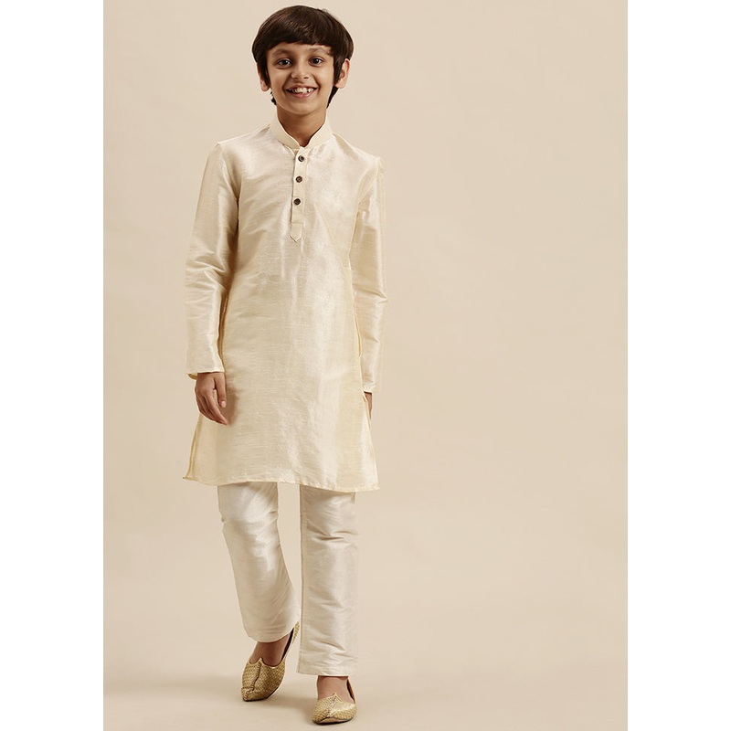 Cream Silk Solid Kurta - JD986588137