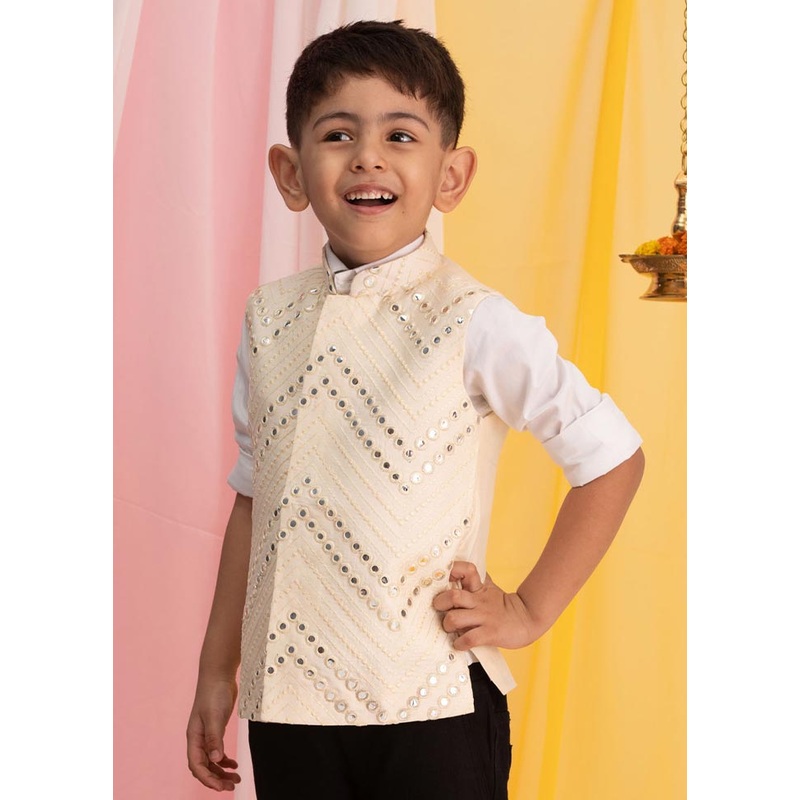 Cream Viscose Nehru Jacket - JD986588134