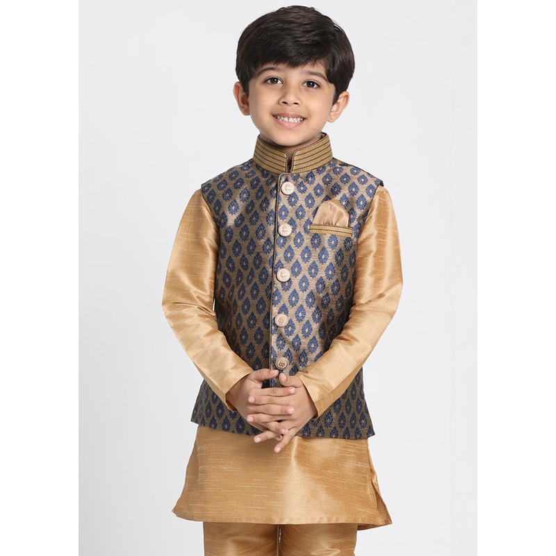 Dark Blue Silk Ethnic Jacket - JD986588129