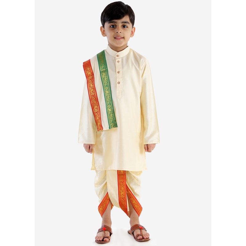 Gold Festive Silk Kurta Pajama Set - JD986588118