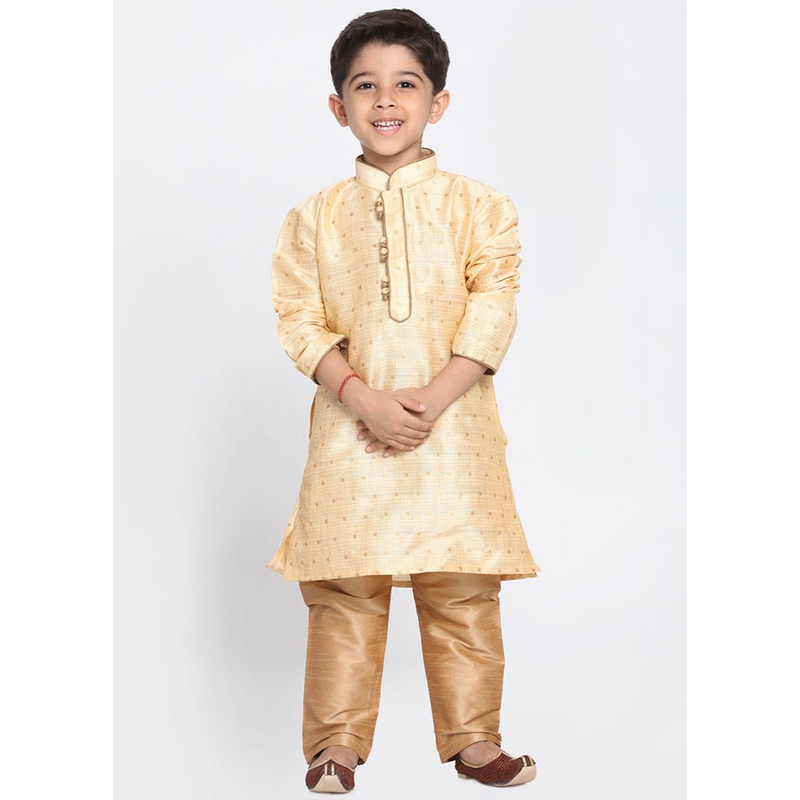 Gold Festive Silk Kurta Pajama Set - JD986588120