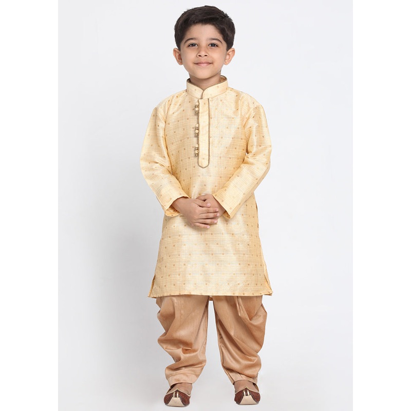 Gold Festive Silk Kurta Pajama Set - JD986588121