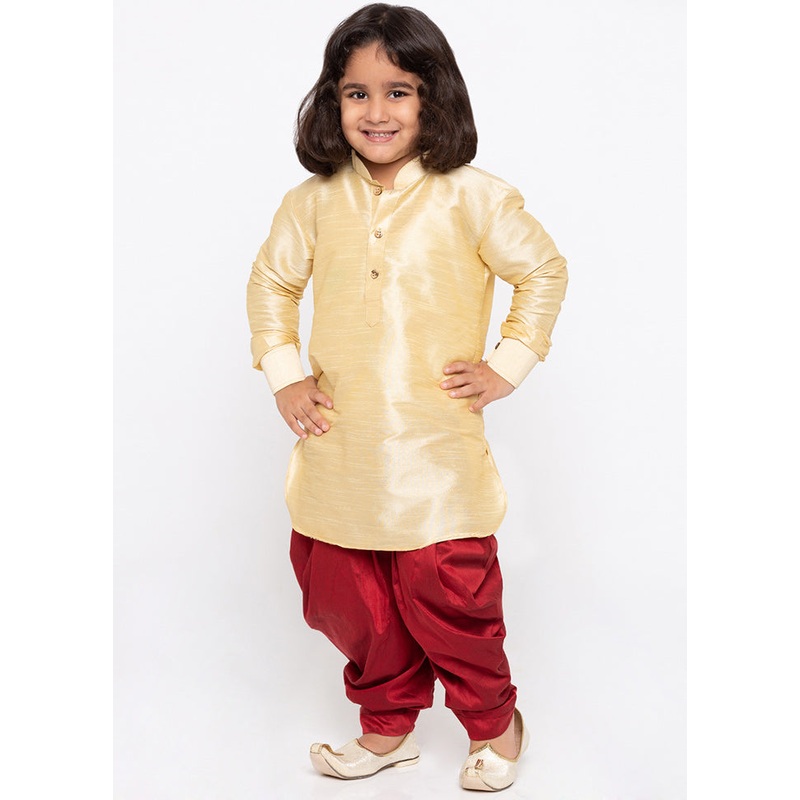 Gold Festive Silk Kurta Pajama Set - JD986588122