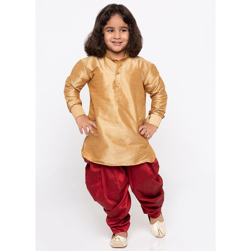 Gold Festive Silk Kurta Pajama Set - JD986588123