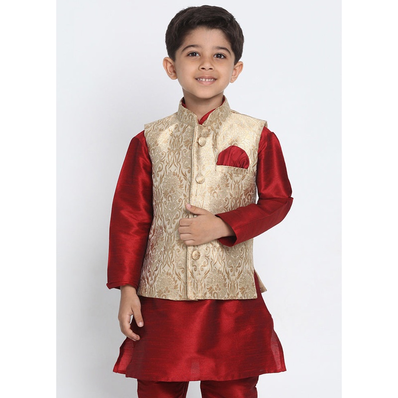 Gold Silk Ethnic Jacket - JD986588105