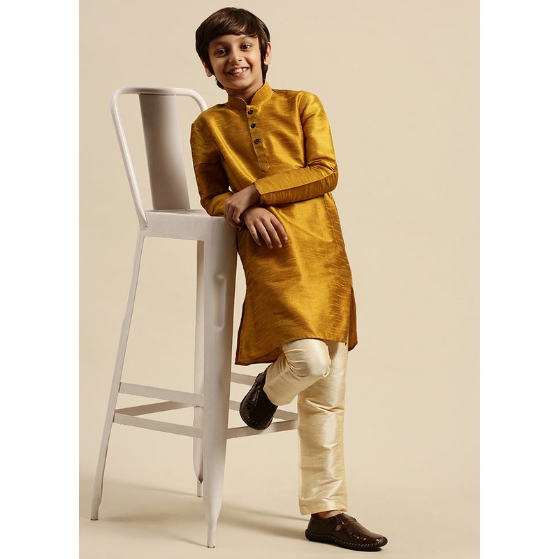 Golden Silk Solid Kurta - JD986588124