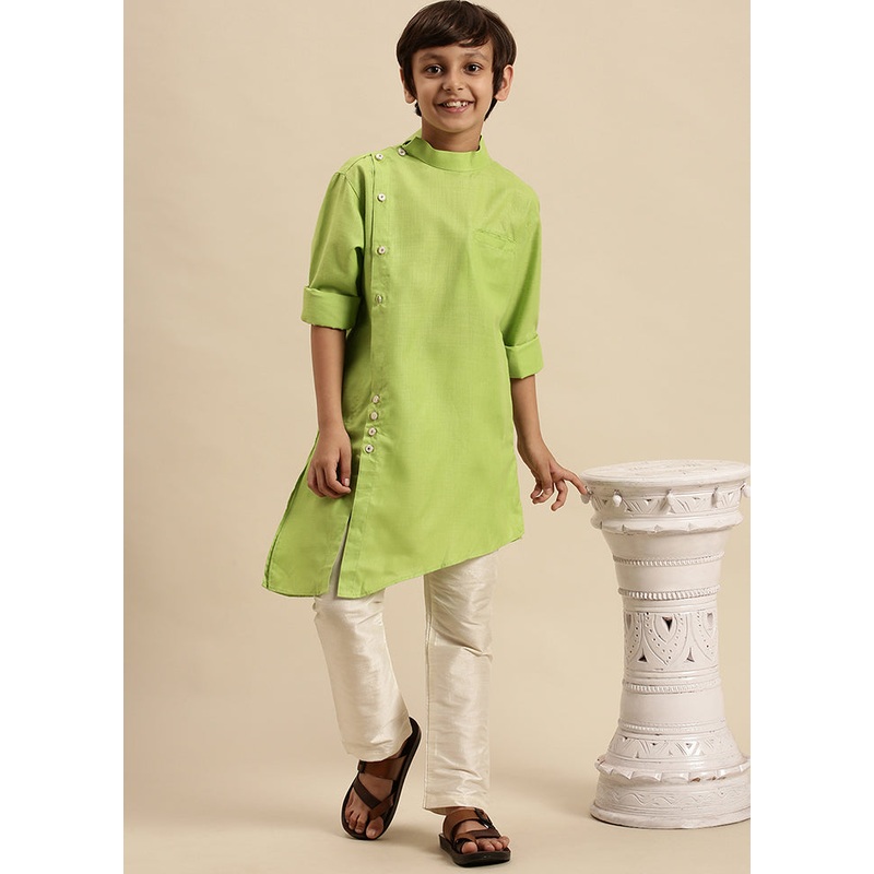 Green Cotton Solid Kurta - JD986588087