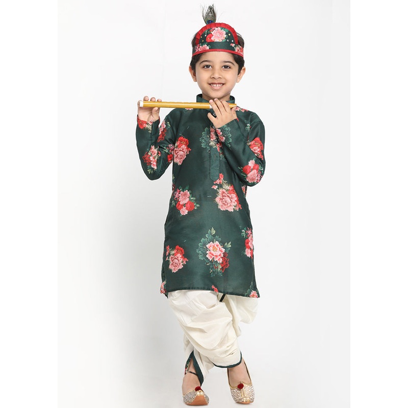Green Festive Silk Kurta Pajama Set - JD986588083