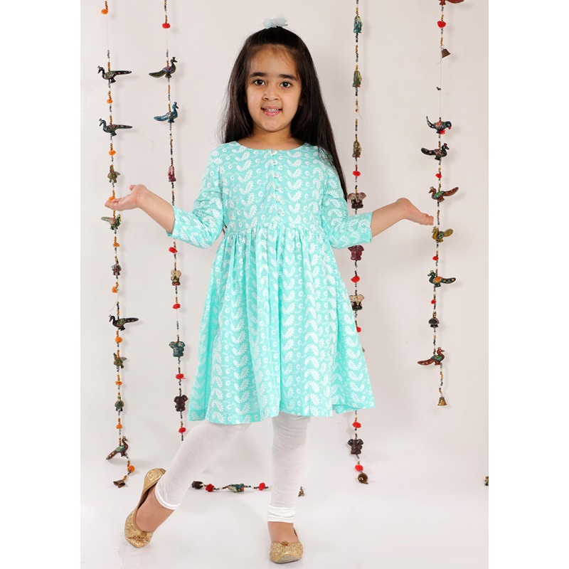 Green Pure Cotton Lukhnowi Chikankari Anarkali Kurta With Cotton Leggings - JD986588080