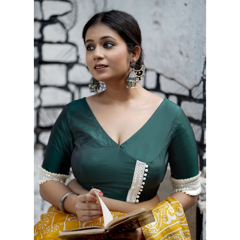 Green Silk Designer Blouse - JD986588214
