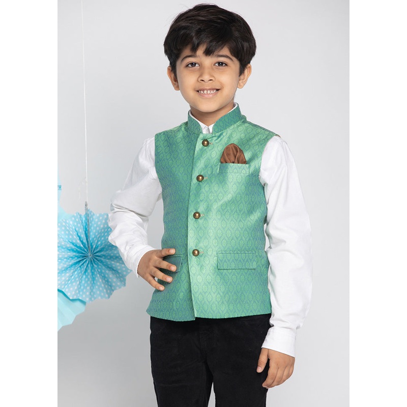 Green Silk Ethnic Jacket - JD986588078