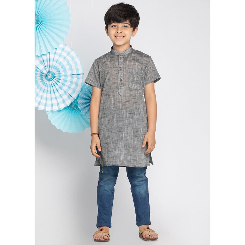 Grey Cotton Kurta - JD986588074