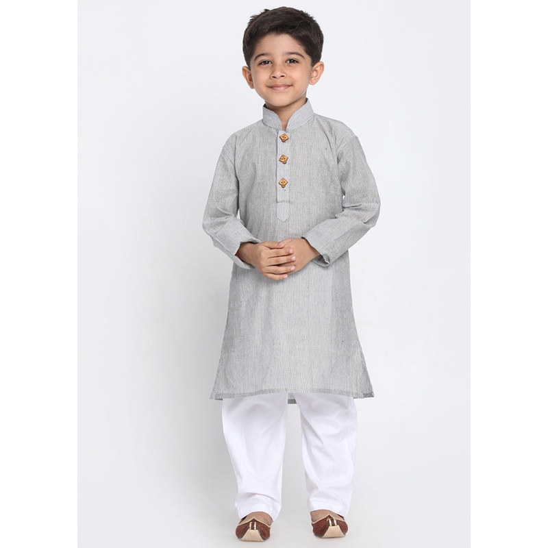Grey Festive Cotton Kurta Pajama Set - JD986588071