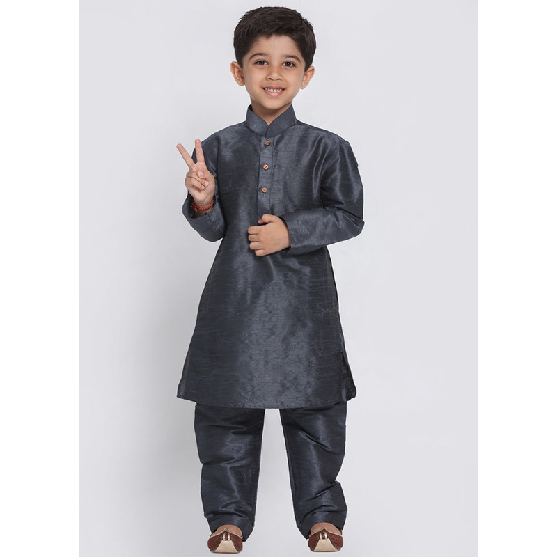 Grey Festive Silk Kurta Pajama Set - JD986588070