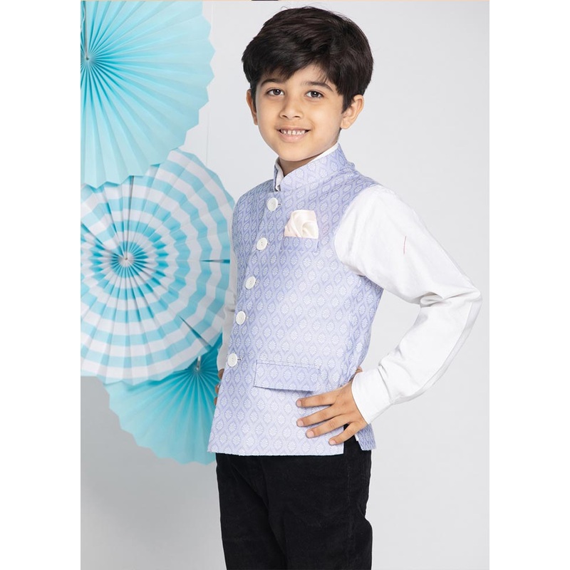 Light Blue Silk Nehru Jacket - JD986588063