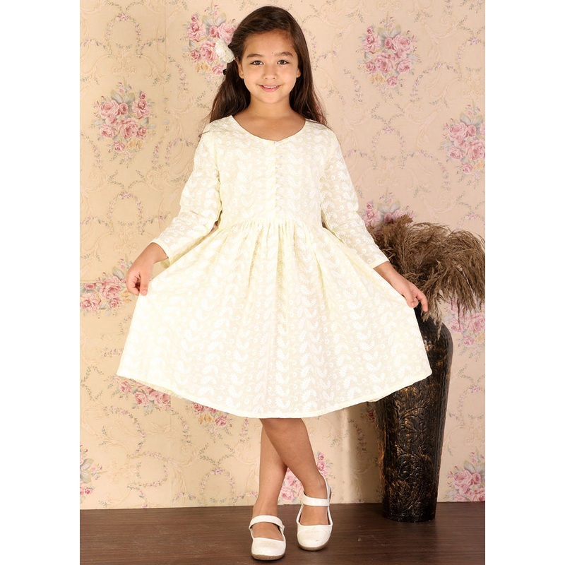 Light Yellow Pure Cotton Indian Dress - JD986588061