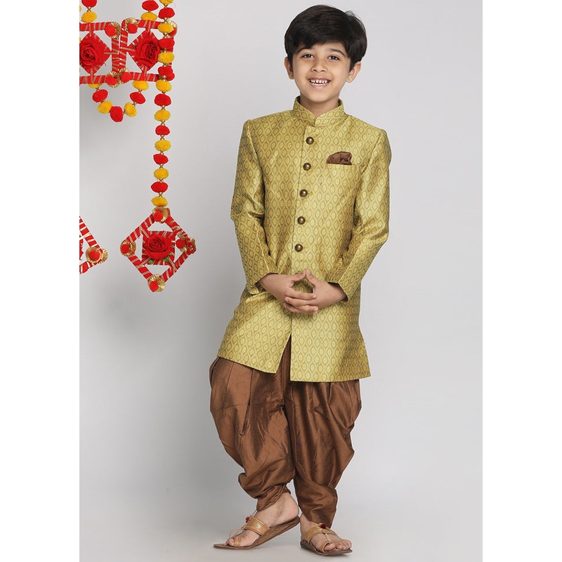Lime Yellow Festive Silk Kurta Pajama Set - JD986588060