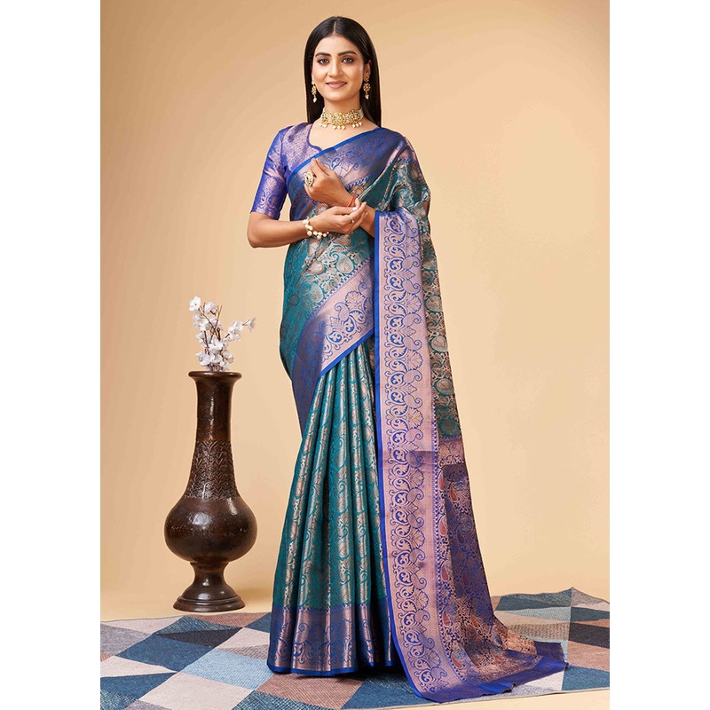 Rama Dupion Silk Saree With Blouse Piece - JD986588255
