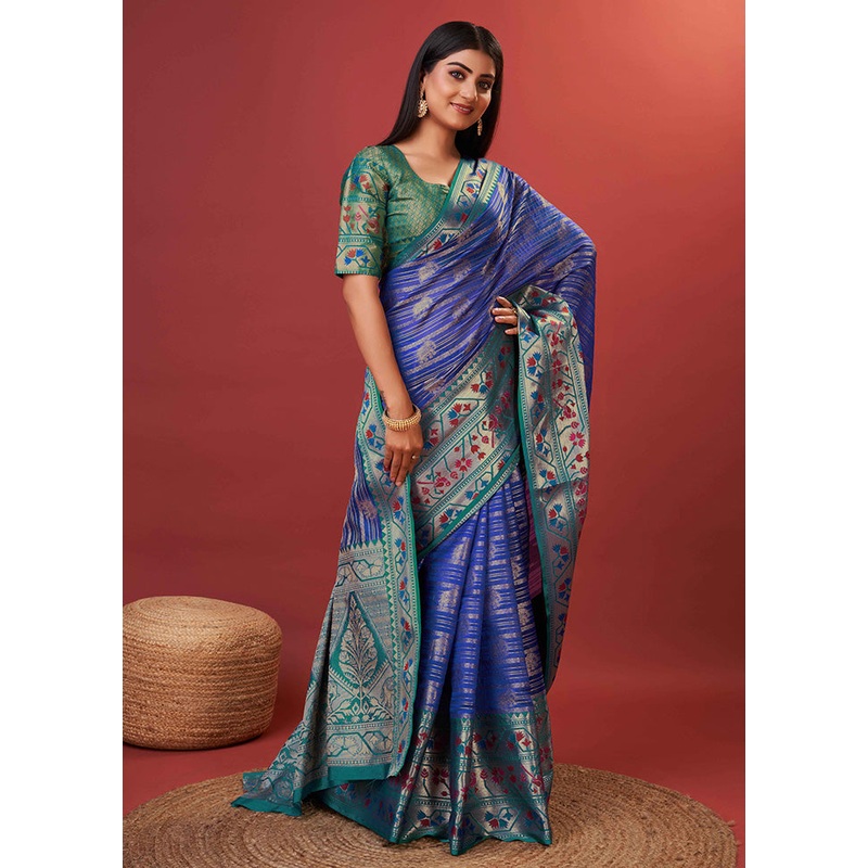Royal Blue Dupion Silk Saree With Blouse Piece - JD986588252