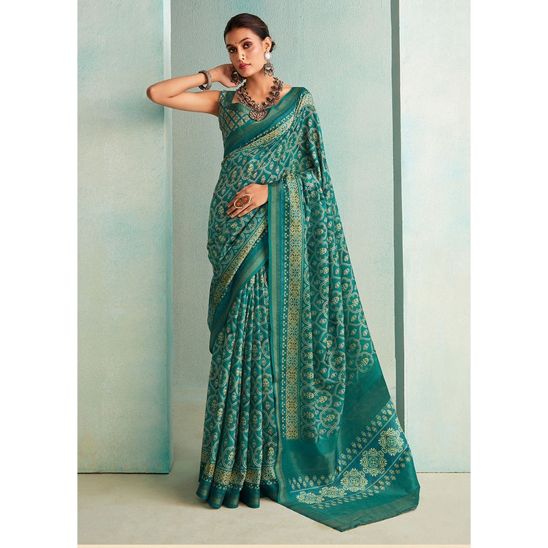 Sea Green Dupion Silk Saree With Blouse Piece - JD986588251