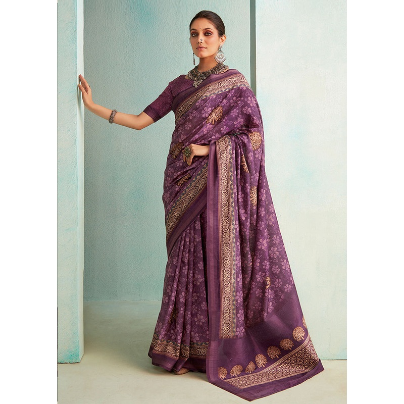 Voilet Dupion Silk Saree With Blouse Piece - JD986588248
