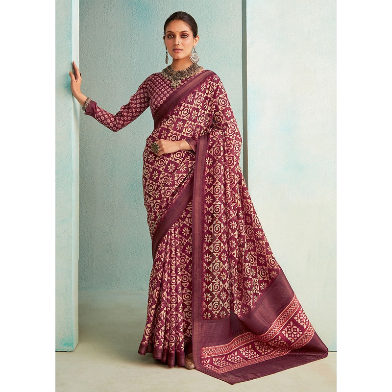 Wine Dupion Silk Saree With Blouse Piece - JD986588247