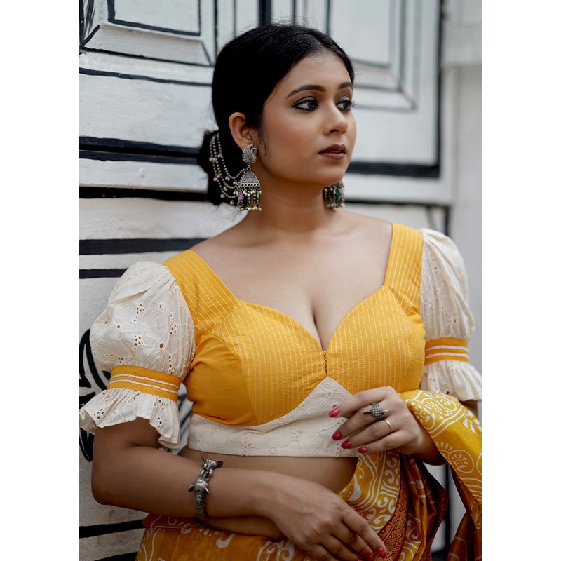 Yellow Cotton Silk Designer Blouse - JD986588208