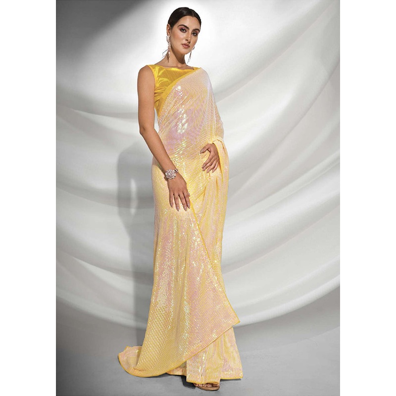 Yellow Georgette Saree With Blouse Piece - JD986588241